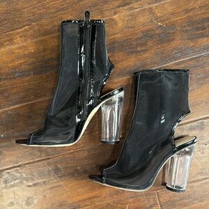 Black Transparent Heeled Ankle Boots